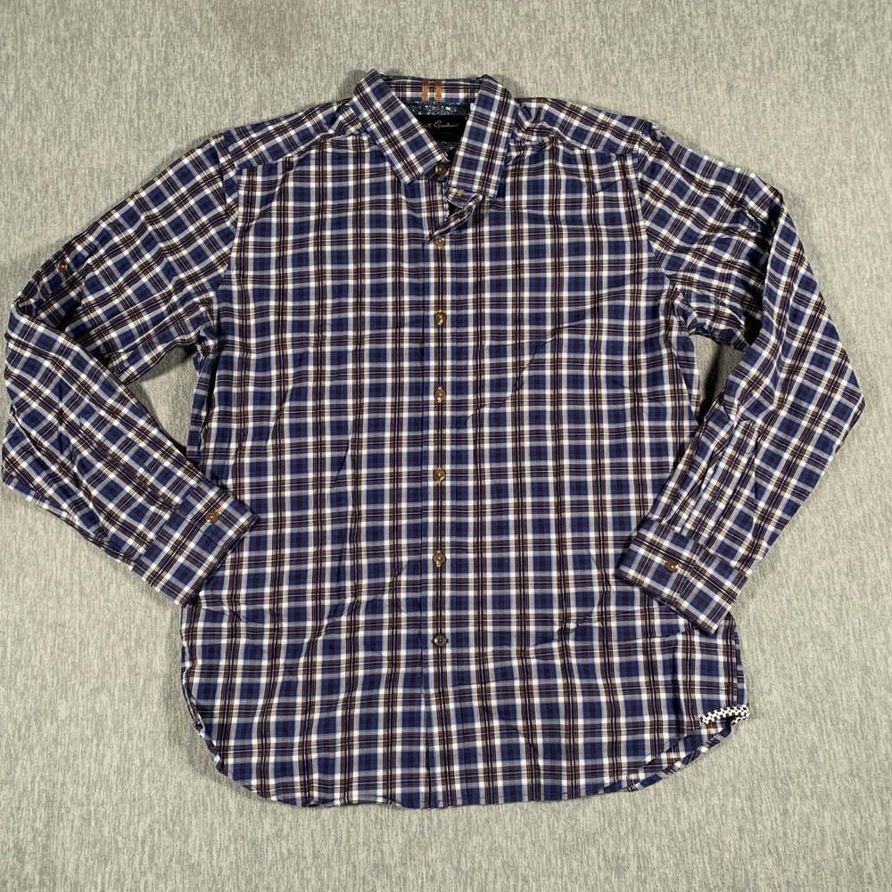 Robert Graham Shirt Mens Large Blue Plaid Tailored Fit Modern Americana L